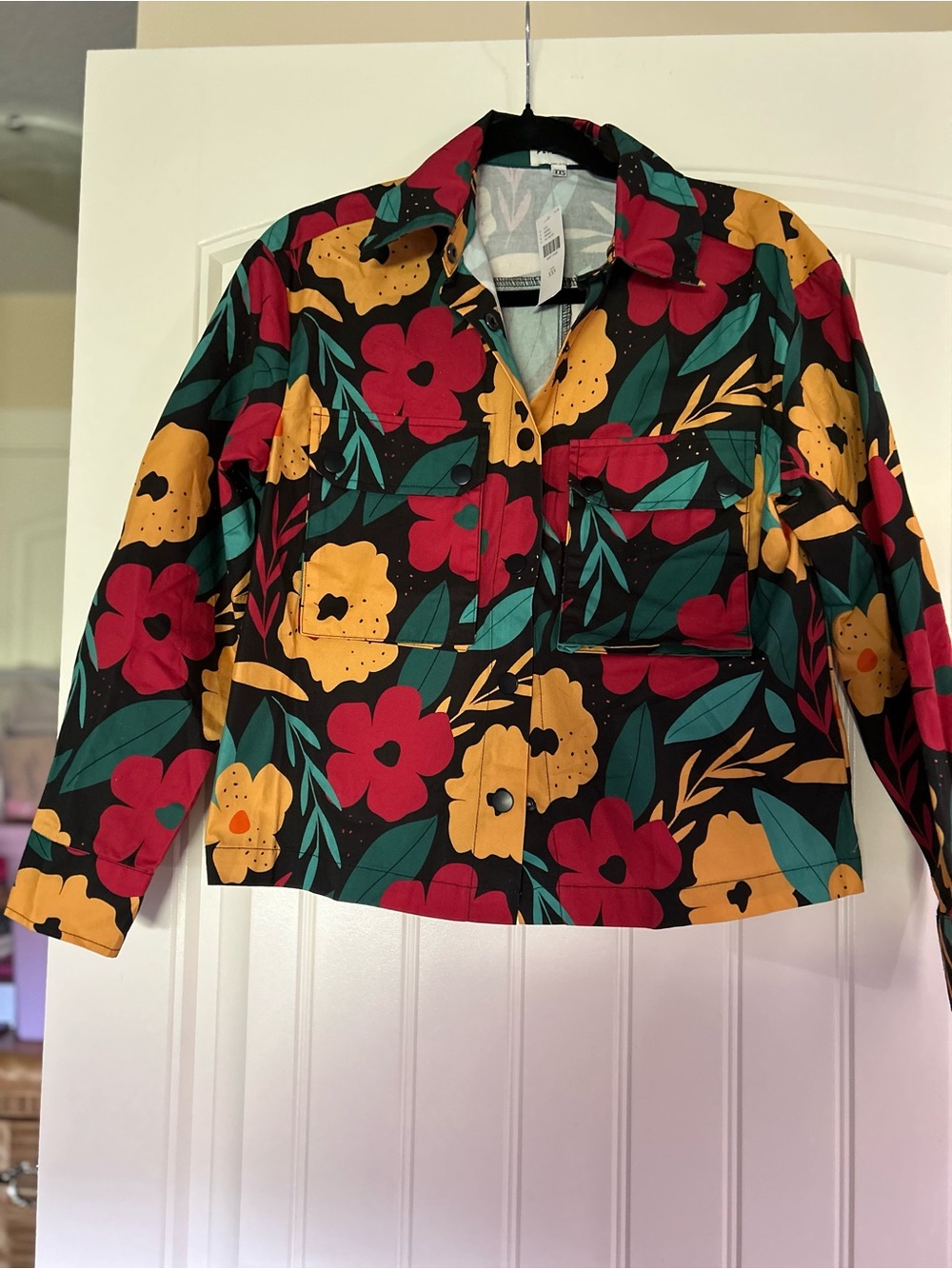 Anthropologie Bold Floral Print Utility Jacket